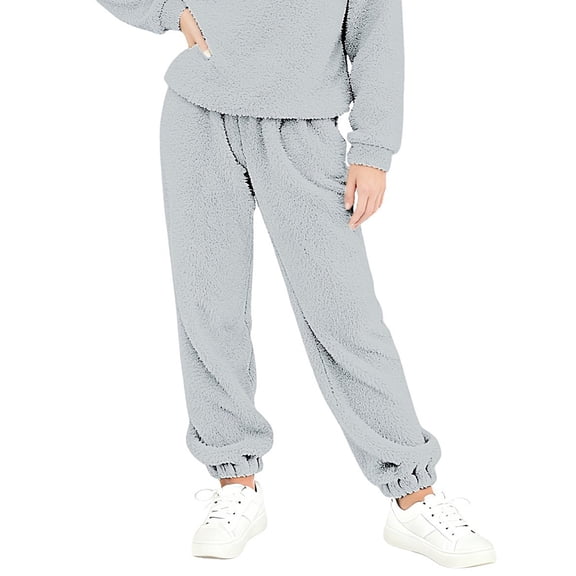 CPNG Kids Girls Boys Fuzzy Fleece Pants Wide Leg Soft Cozy Fluffy Casual Pants Elastic Waist Solid Color Warm Plush Sweatpants(Grey,11-12 Years)