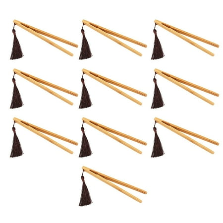 

10Pcs Bamboo Wood Wooden Food Toast Salad Tongs Toaster Bacon Sugar Ice Tea Tong