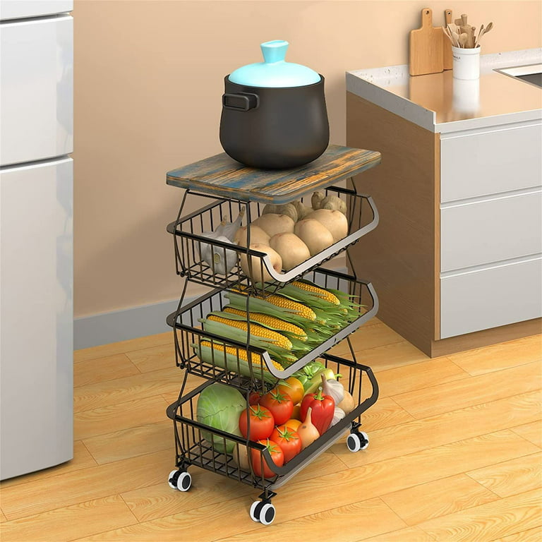 Stackable Kitchen Fruit Vegetable Storage Basket Rack Pantry