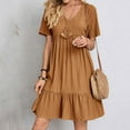 thumbnail image 5 of IDALL Summer Dresses,Casual Dresses Women Casual Fashion Solid Color V Neck Short Sleeve Shirt Dress Petite Dresses,Modest Dresses,Womens Dresses Brown Dress L, 5 of 8