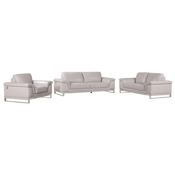 Titan Furnishings Genuine Italian Leather Upholstered Sofa Set in Gray