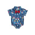 thumbnail image 1 of hirigin Baby Boy Romper, Short Sleeve Turn-down Collar Fish Print Summer Bodysuit with Bow Tie, 1 of 8