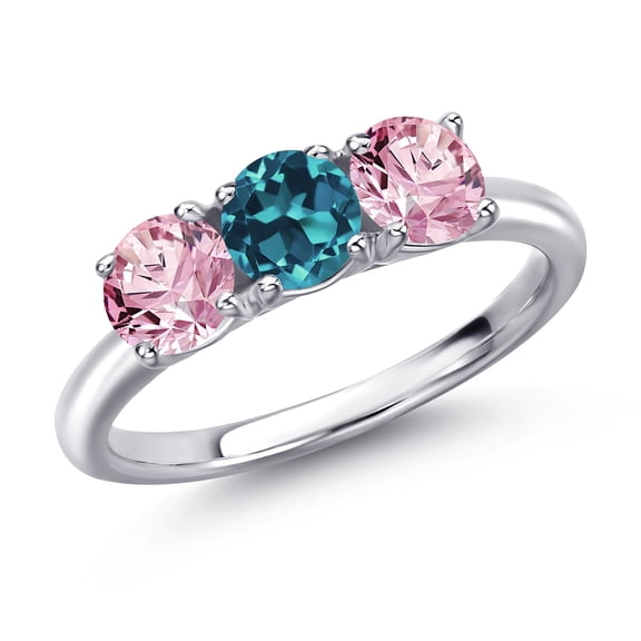 Gem Stone King 925 Sterling Silver London Blue Topaz and Pink Lab Grown Diamond Engagement Ring for Women | 1.70 Cttw | Round 5MM | Gemstone November Birthstone | Size 7