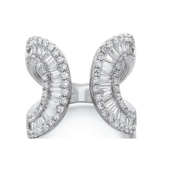 2.72cttw Baguette & Round Cut Diamond Wide Open Band Ring 18K White Gold SZ 6.5