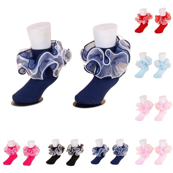 Ruffle Socks for Girls,Big Ruffle Ankle Socks Baby Kids Cotton Double Lace Turn Sock for Girls Cute Socks for Dance Daily