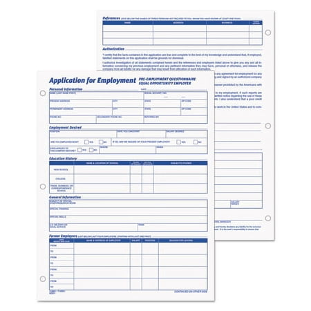 Employee Application Form, 8.38 X 11, 1/page, 50 Forms/pad, 2 Pads/pack | Bundle of 2 Packs