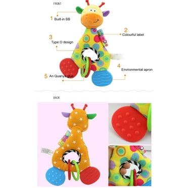 YOFOKO Infant Teething Rattle Toy - Soft O-Shape Gripper with BB Sound, Washable Cloth Developmental Sensory Toy for 0-6M Babies, Crib Hanging Accessory