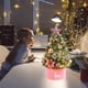 thumbnail image 1 of Mini árbol de Navidad flocado de 45 cm con luces LED • Decoración de sobremesa • Árbol artificial blanco preiluminado para casa, oficina y apartamento, 1 of 6