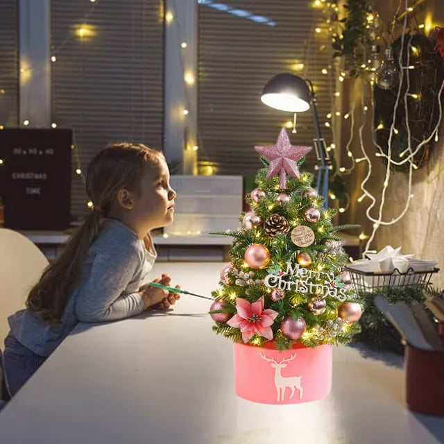 Wzzjkit Mini Christmas Tree, Tabletop Christmas Tree with LED Lights for Indoor Christmas Decorations Holiday Party Ornagment, Christmas Centerpieces for Tables Small Christmas Tree