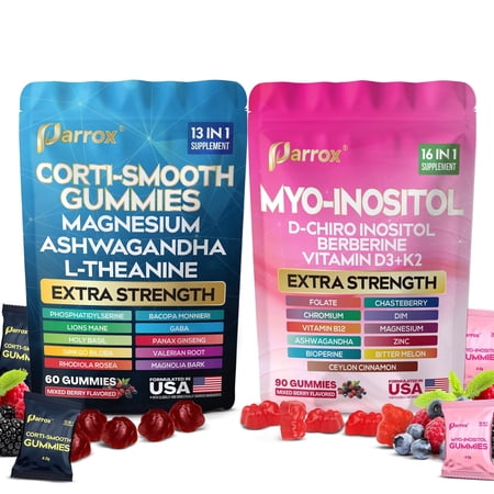 Soothe & Smooth Bundle Gummies - Cortisol & Myo-Inositol Supplement with D-Chiro Inositol, Berberine, Magenesium, Ashwagandha, L-Theanine, Vitamins D3+K2 & B12, Folate, Zinc Lion's Mane (150 Gummies)