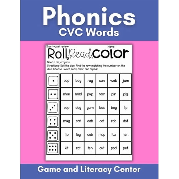 Short Vowel CVC Words Phonics Game and Literacy Center: Phonics Roll and Read Game for Kids, (Paperback)