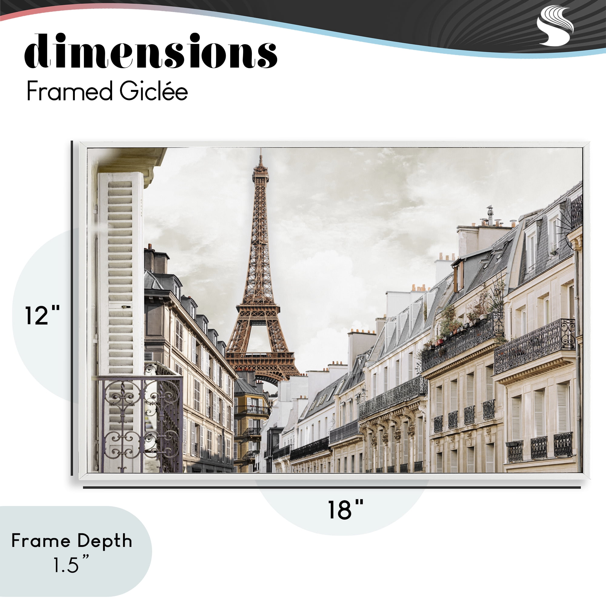 Stupell Industries Eiffel Tower Through Parisian Balconies White Framed Giclee Art, design by CAD Designs