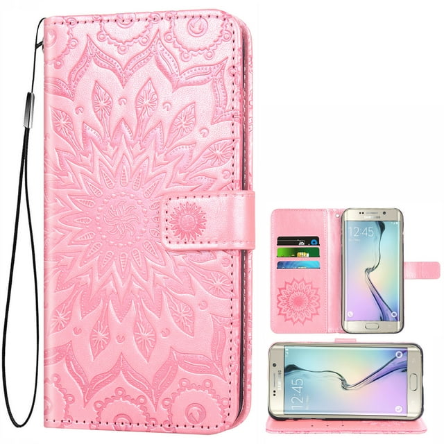 Étui de Téléphone pour Samsung Galaxy S6, Étui Portefeuille Folio à Rabat, Porte-Cartes en Cuir PU avec Fentes, Protection Intégrale Robuste, Support, Étui de Protection pour Téléphone pour Galaxy S6 Femmes, Or Rose