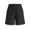 thumbnail image 4 of ClodeEU Women's Linen High Waist Elastic Waist Shorts, Casual Summer Short with Pockets for Vacation Dark Gray,Women's Plus S, 4 of 6