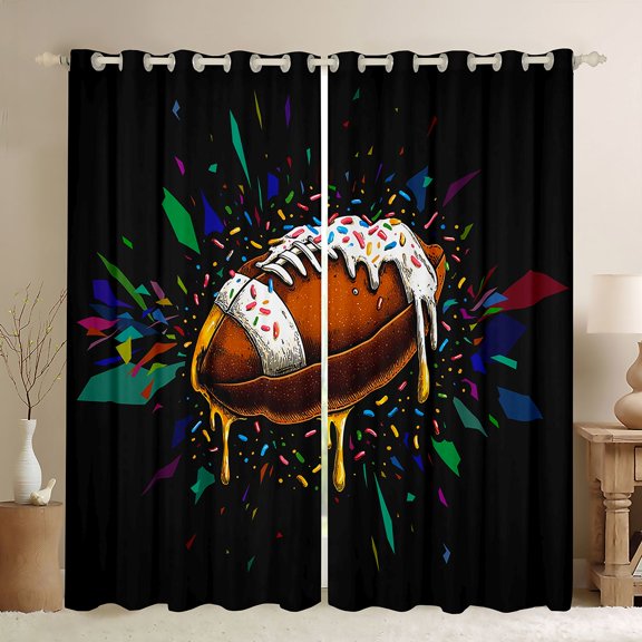 Feelyou Football Sport Black Out Curtains, Dessert Donut Curtains Pack of 2 (42x63 Each)