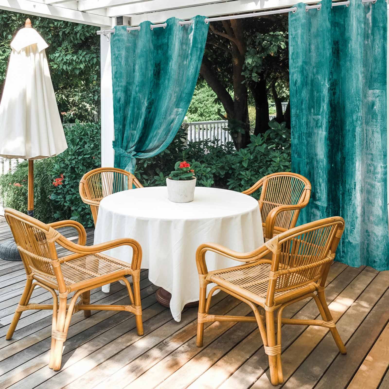 Teal Outdoor Curtains for Patio Waterproof,Windproof Privacy Curtains with Weighted Bottom,Retro Oil Painting Modern Abstract Art Aesthetics Outside Drapes for Picnic Garage Yard 54"x108" 2 Panel