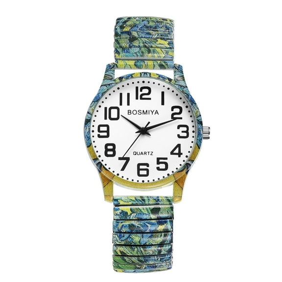 Avaner Stretch Band Watches for Women: Bohemia Flower Easy Reader Elastic Band Watch Large Face Big Number Analog Quartz Bracelet Watch Expansion Band Wristwatch - Christmas Gift