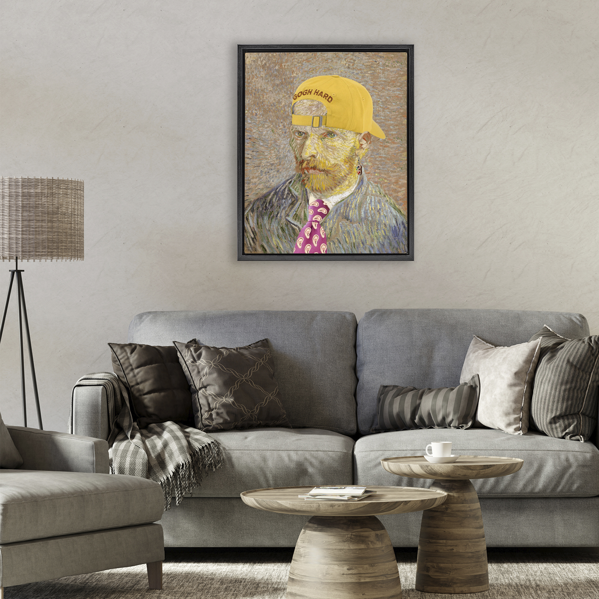 Van Gogh in Yellow hat Black Framed Floater Canvas Wall Art, design by Masters Redux