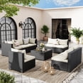 thumbnail image 3 of POTEBAN 9 Pieces Patio Conversation Set, Outdoor Black PE Wicker Sectional Sofa for Backyard Garden, Off-white, 3 of 9