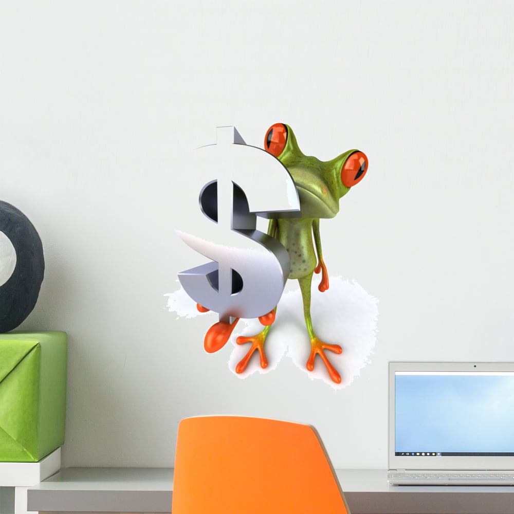 WM80622 18 in H x 15 in W Frog and Dollar Sign Wall Decal by Wallmonkeys Peel and Stick Graphic