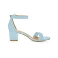 thumbnail image 3 of BLISSFUL STEP Inspired Women's Shoes Open Toe Mid Block Heel Ankle Strap Faux Suede Sandals Sky Blue 7, 3 of 7