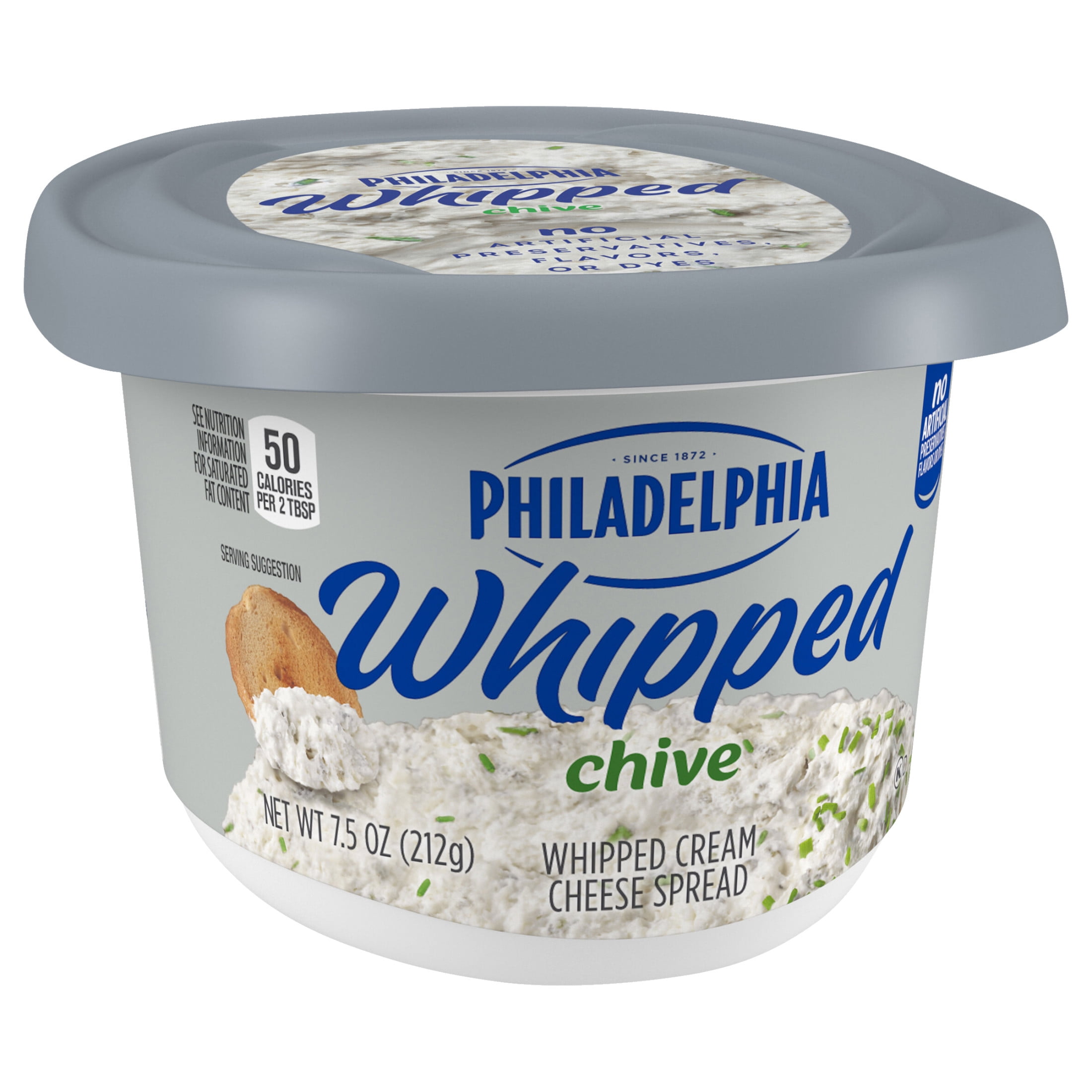Philadelphia Whipped Flavored Cream Cheese Spread, 1 Tub, for Smooth, Spreadable Mornings, Chive, No Artificial Preservatives, Flavors or Dyes, 7.5 oz
