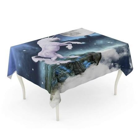 SIDONKU Fantasy Unicorn Over Rock Beast Space Dream Enchanted Fabulous Fantastic Tablecloth Table Desk Cover Home Party Decor 52x70 inch
