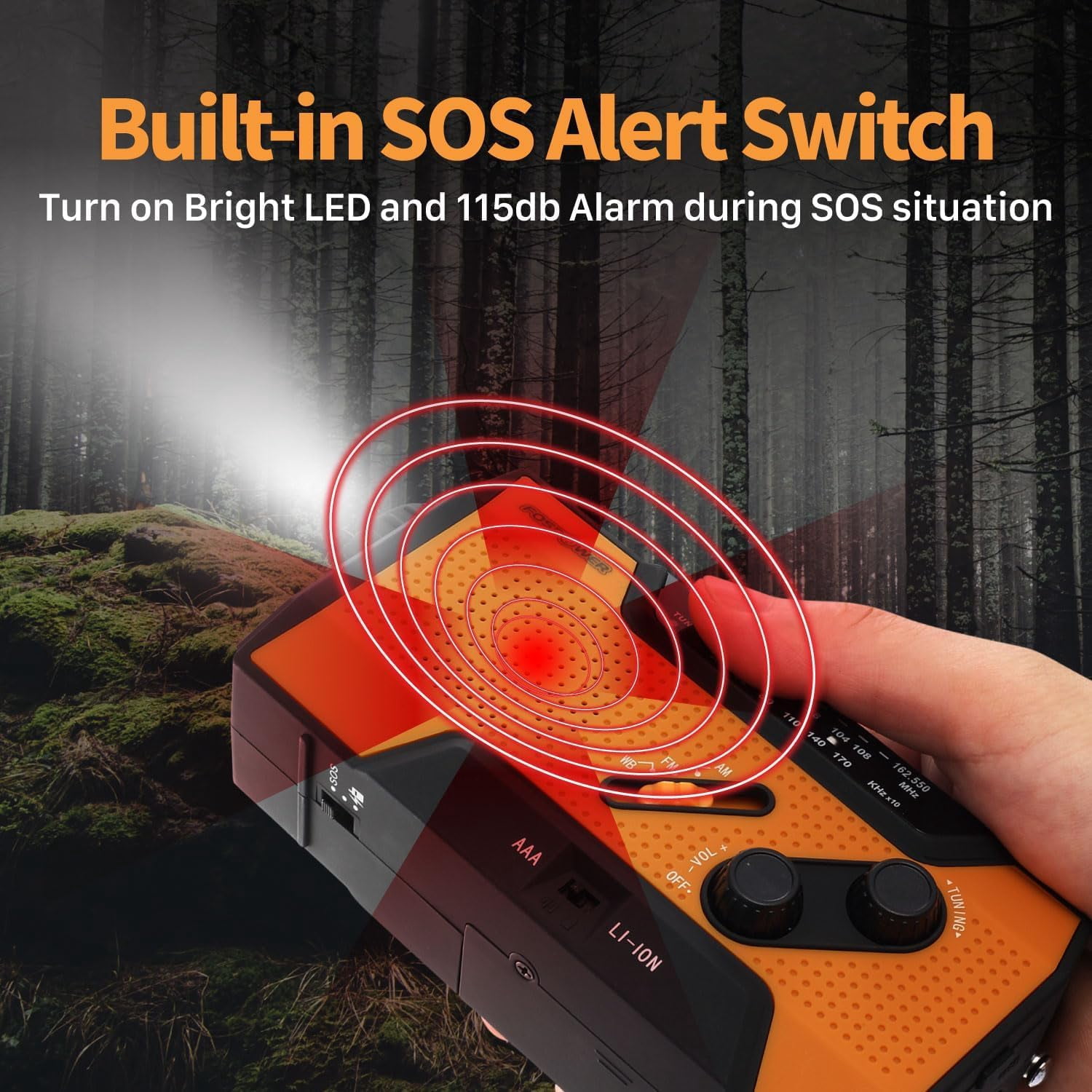 Noaa Emergency Weather Radio A1 7400mwh Portable Power  Am/fm Usb/solar/hand Crank Charging Operated Sos Alarm & Flashlight For Indoor/outdoor - Orange