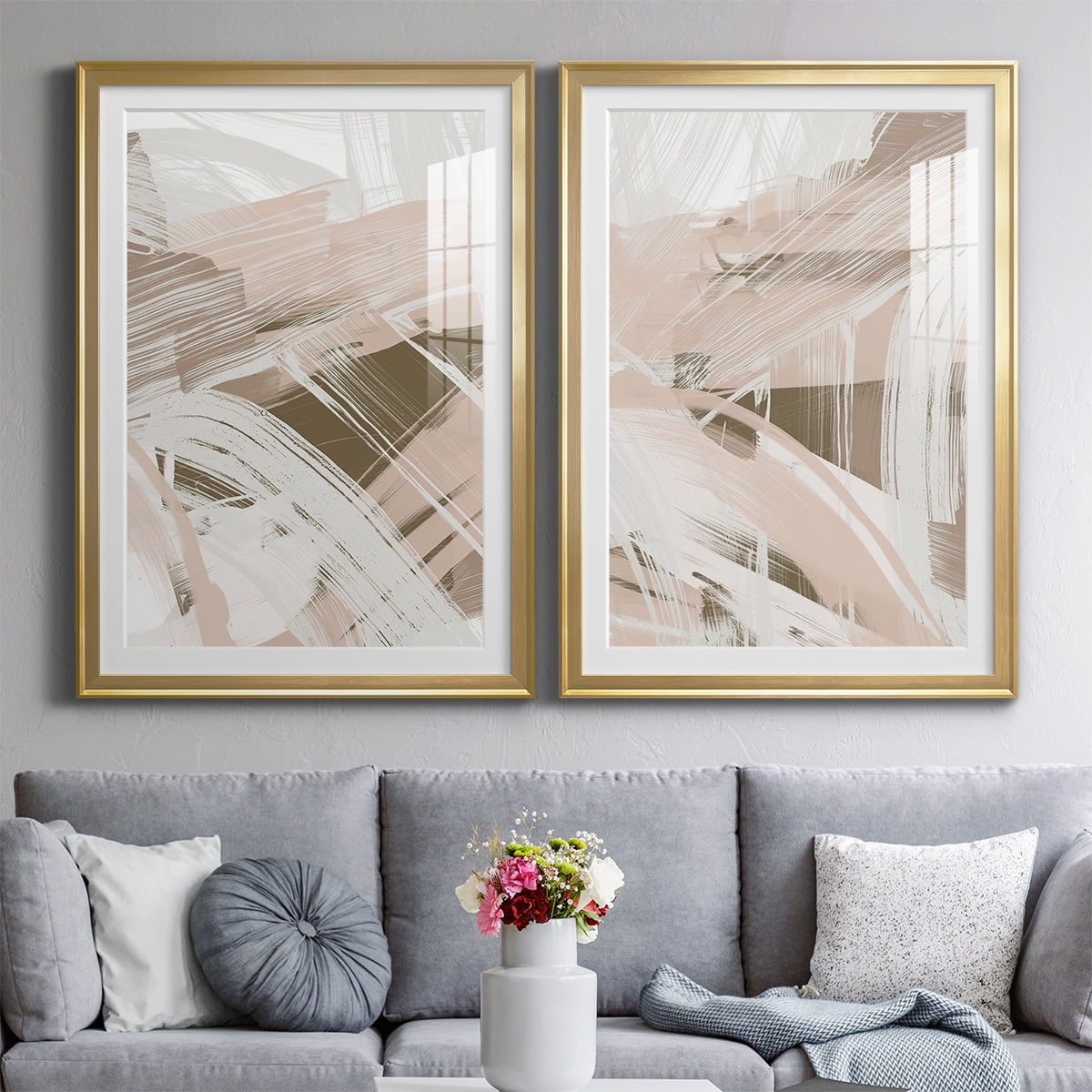 Wexford Home Earthtone Swipe I Premium Framed Print, 26.5" x 36.5" - Ready to Hang, Gold (Set of 2)