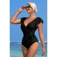 thumbnail image 7 of ATTRACO One Piece V Neck Bathing Suit Tie Front Ruched Swimwear S-XL, 7 of 7
