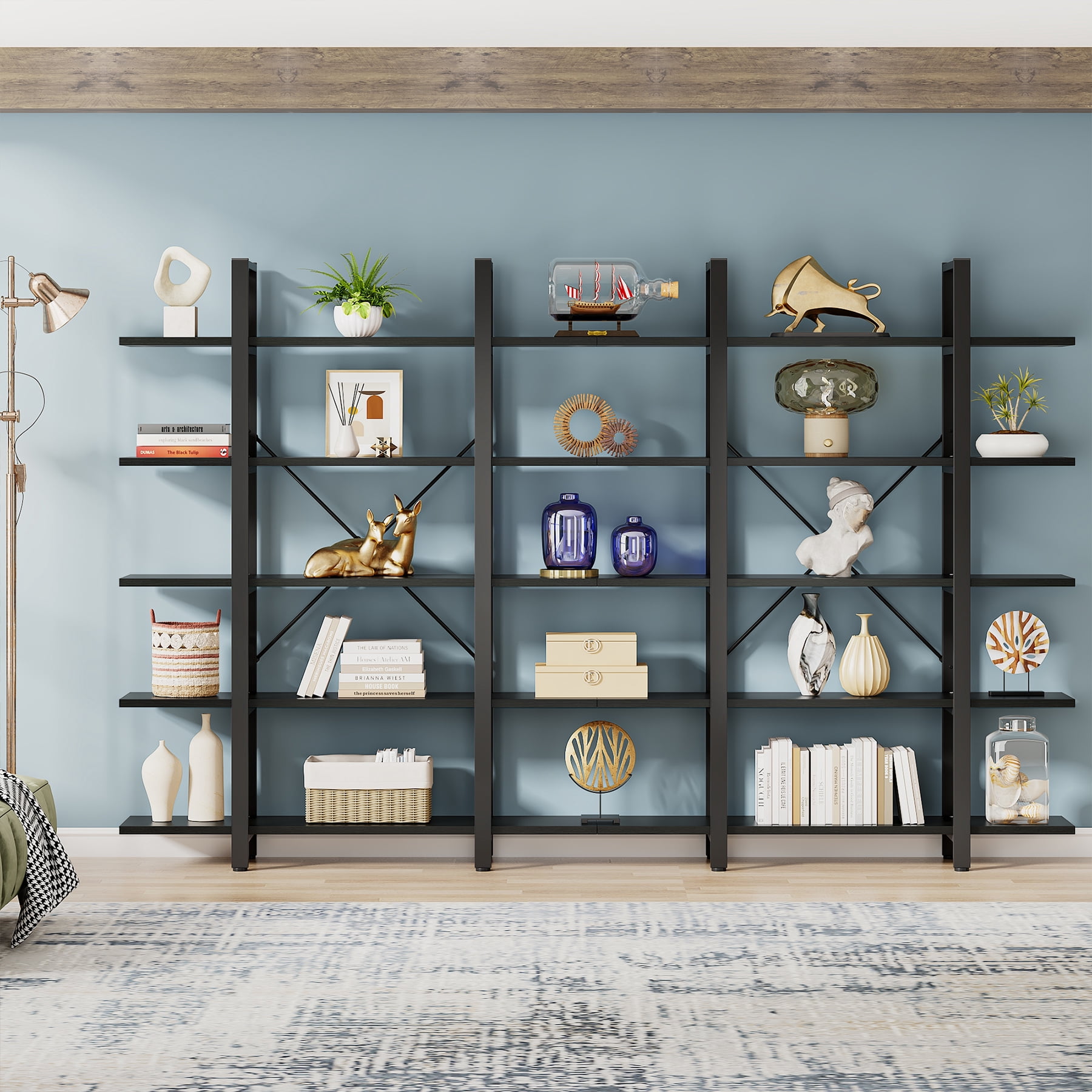 Tribesigns 5-Tier Bookshelf, Industrial 72 inch Bookcase, Black