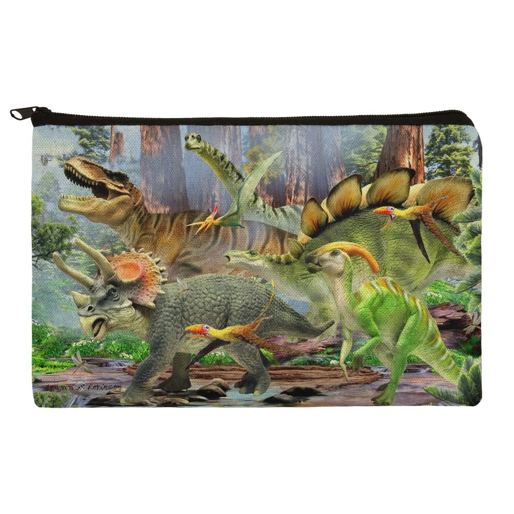 Triceratops T-Rex Stegosaurus Jurassic Dinosaurs Pencil Pen Organizer Zipper Pouch Case