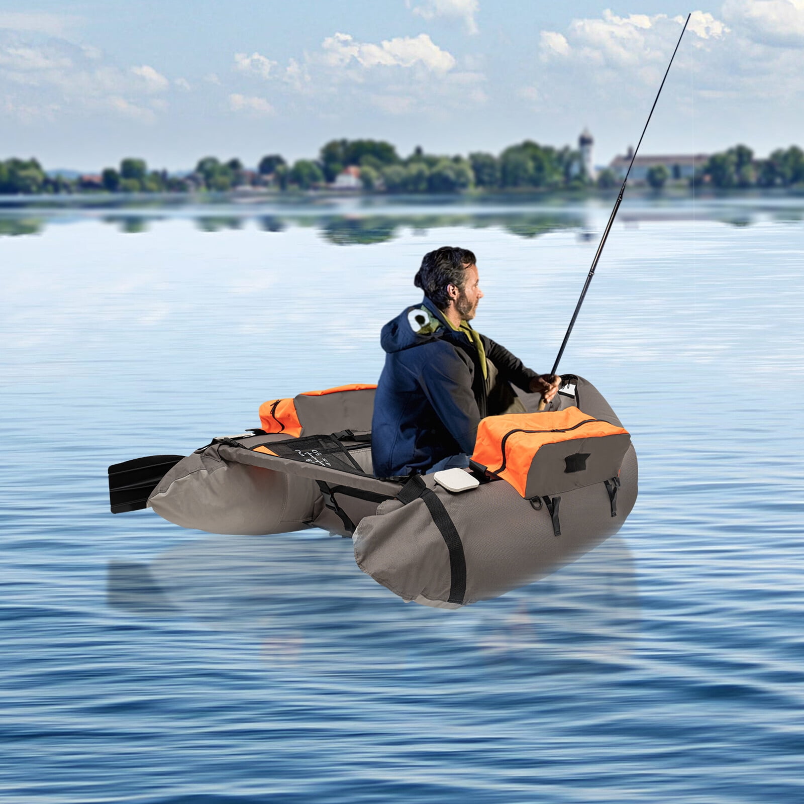 Portable Inflatable Fishing Boat Raft,Backrest Adjustable Angle, Blow Up Boat Oceans, Lakes, Rivers, and Creeks for Fishing, Rafting