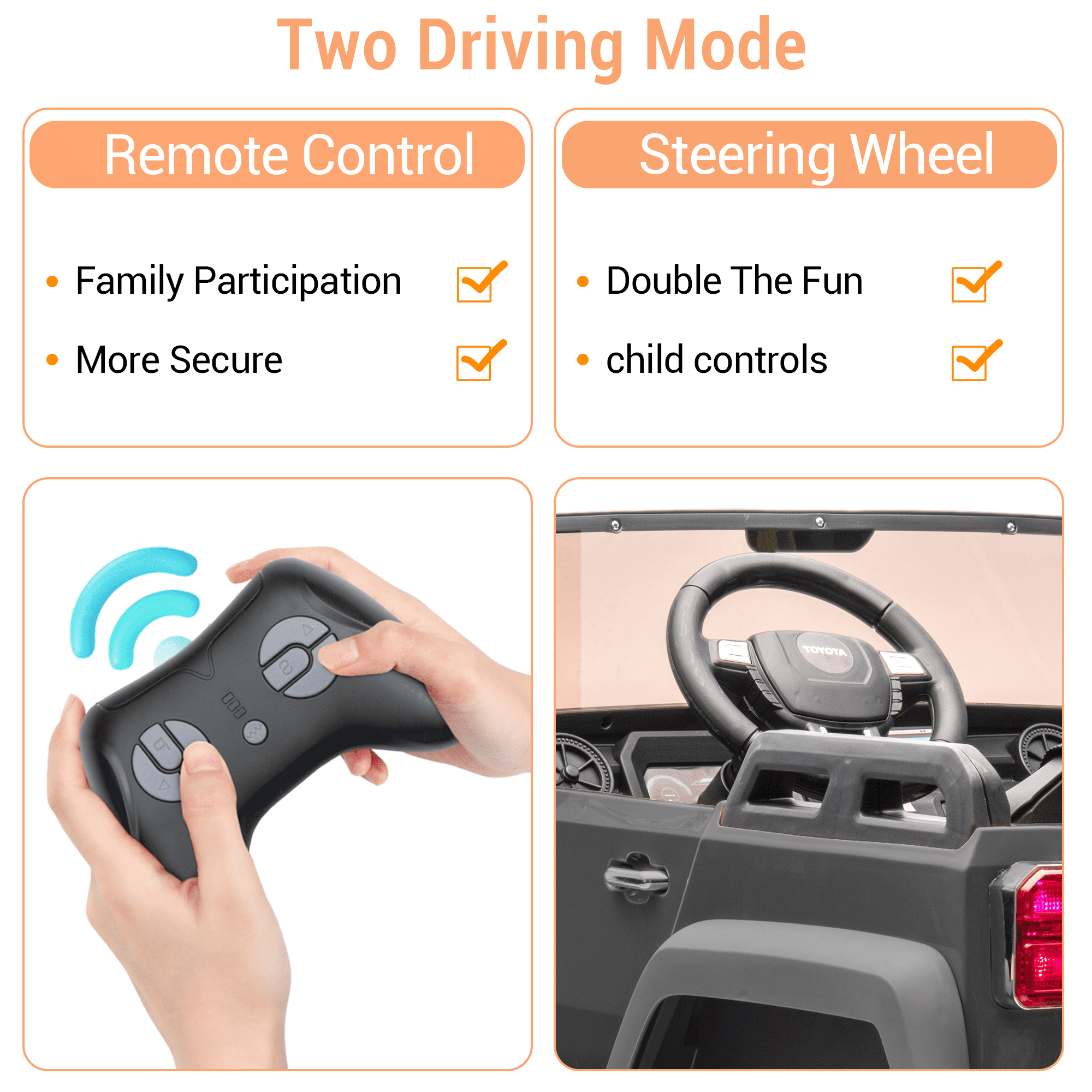 CazToi 24V 2-Seater 4WD/2WD Switchable Motors Licensed Toyota Ride On Car for Kids