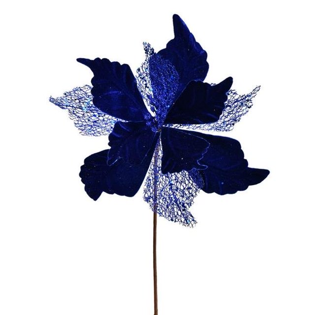 Vickerman QG190812 12 in. Turquoise Velvet Poinsettia Spray - 6 per Bag