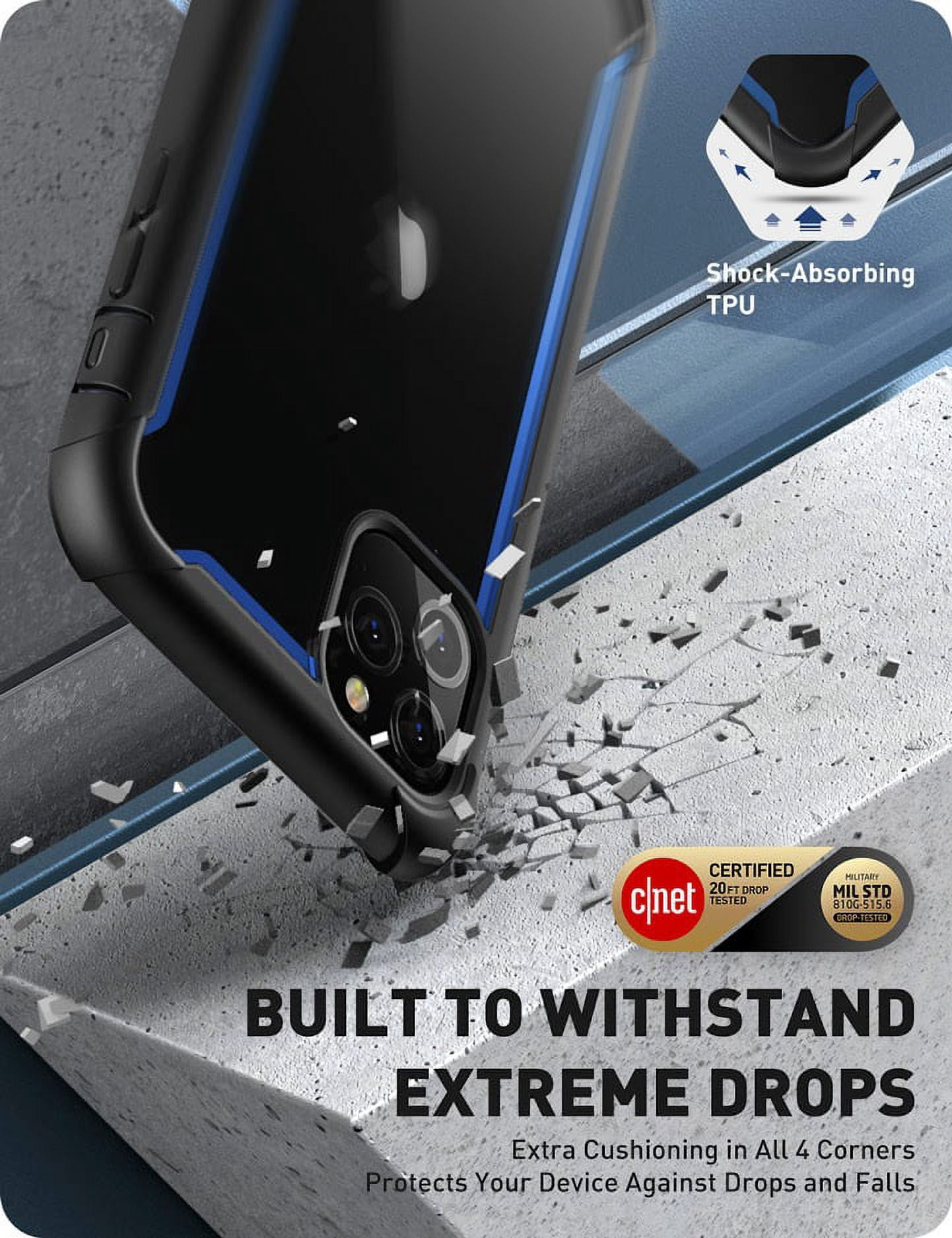 i-Blason Ares Case for iPhone 11 Pro Max 6.5 inch 2019 Release, Dual Layer Rugged Clear Bumper Case with Built-in Screen Protector (Blue)
