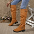thumbnail image 5 of Lovzfmll Knee High Boots for Women, Round Toe Belt Buckle Western Cowboy Warm Slouch Boots, Chunky Heel Fall Winter Shoes, 6.5, Orange, 5 of 7