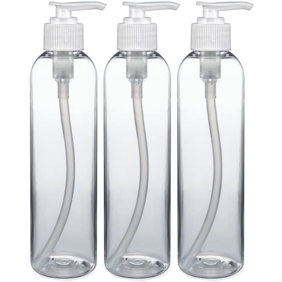 BRIGHTFROM Lotion Pump Bottles, Empty 8 OZ, BPA-Free, PET Refillable Plastic Containers, Clear with White Dispenser for - Soap, Shampoo, Lotions, Liquid Body Soap, Creams and Massage Oil (3 Pack)