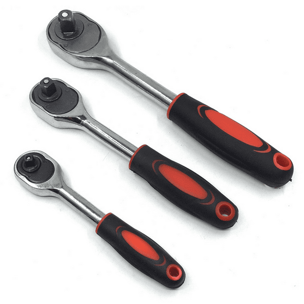 Juego de llaves de tubo, 3 piezas 1/4, 3/8, 1/2 herramienta de llave de trinquete profesional con agarre acolchado, vaso de bloqueo de palanca rápida, reparación universal de muebles y automóviles
