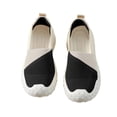 thumbnail image 4 of Women’s Color Block Breathable Knit Slip On Walking Sneakers, Lightweight Stretch Mesh Loafers, Non-Slip Textured Sole Casual Shoes A-Black 8.5(40), 4 of 6