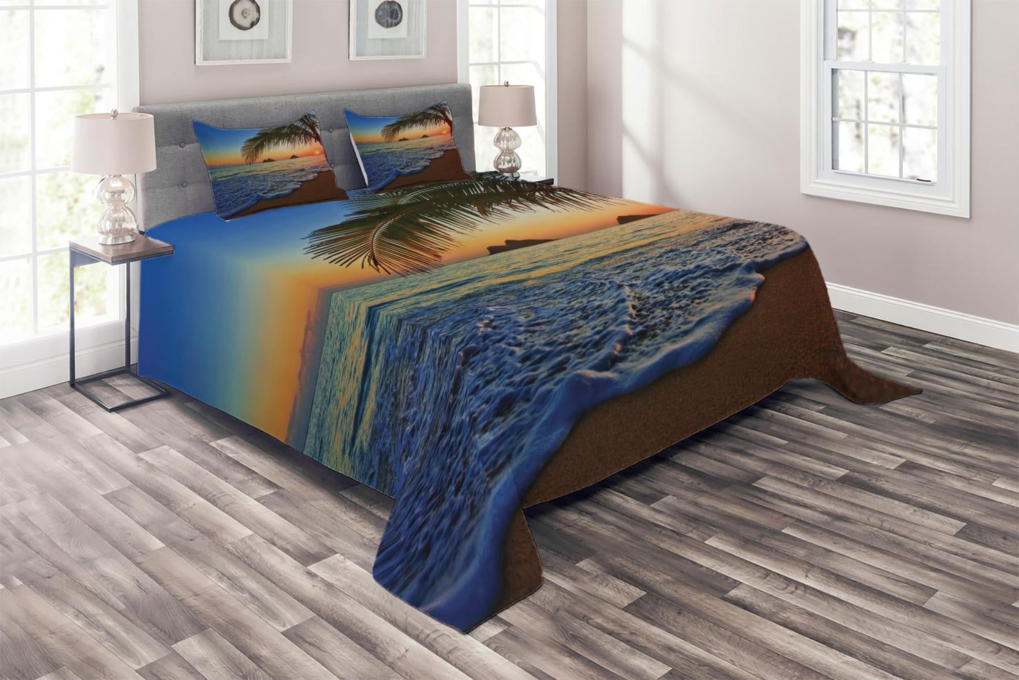 Hawaiian Coverlet Set, Pacific Sunrise at Lanikai Beach Hawaii Colorful Sky Wavy Ocean Surface