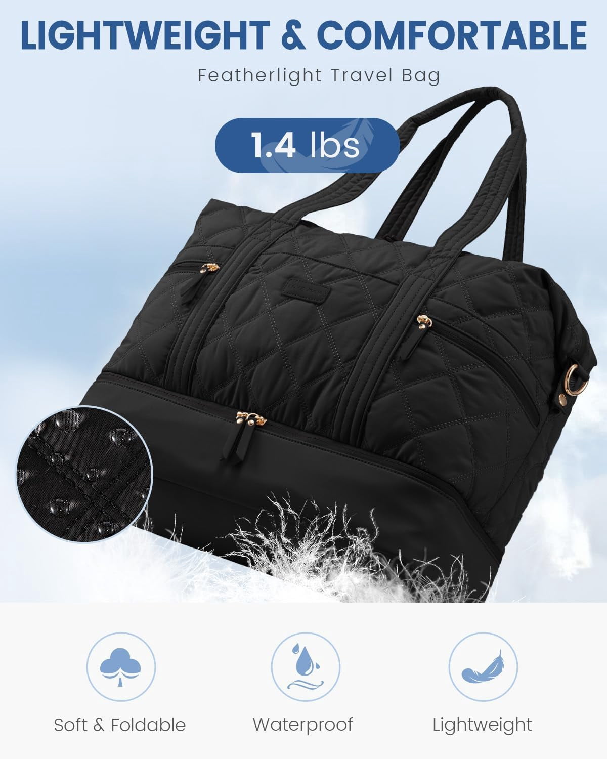 LOVEVOOK Travel Duffle Bag, Lightweight Weekender Bags for Women with Shoe Compartment, Puffer Gym Bag Personal Item Travel Bag, Quilted Overnight Bags and Hospital Bag for Labor and Delivery