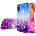 thumbnail image 3 of Samsung Galaxy A21 Case w/ TPU Screen Protector Liquid Quicksand Glitter Cute Bling Girls Women [Shock Proof] for Samsung Galaxy A21 - Purple/Blue, 3 of 5