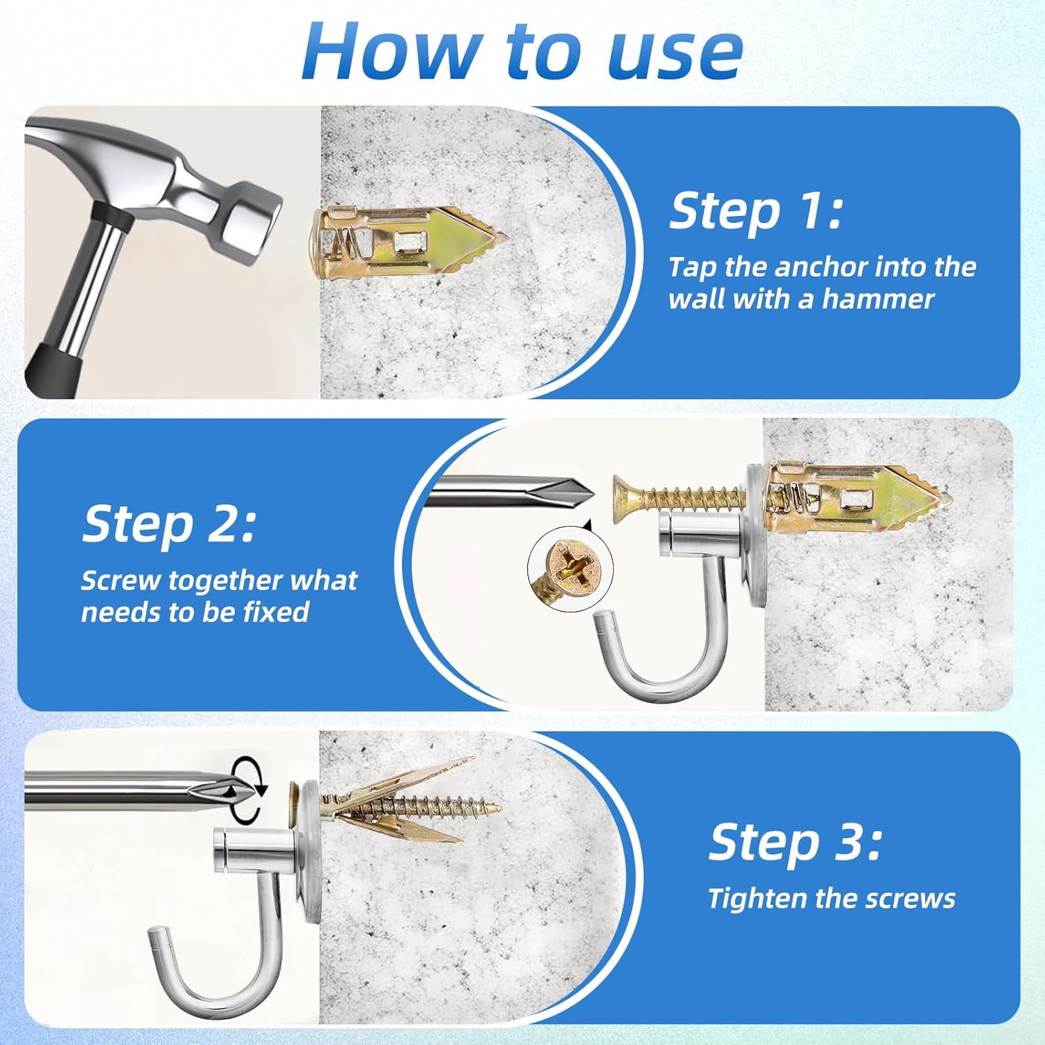 180 PCS Self-Drilling Drywall Anchors KIT - 90 Metal Winged Zinc Plated Drywall Anchors and 90 Screws for Sheetrock, Gypsum Board, Hollow Walls - No Drill Needed