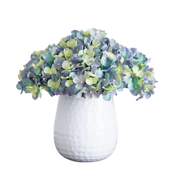 Nearly Natural 11in. Artificial Hydrangea Arrangement in White Metal Vase