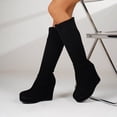 thumbnail image 4 of Women Round Toe Slip on Platform Wedge High Heel Knee High Tall Boots Comfort Stretch Footwear Autumn Winter Fashion Warm Shoes Black 9.5(43), 4 of 9