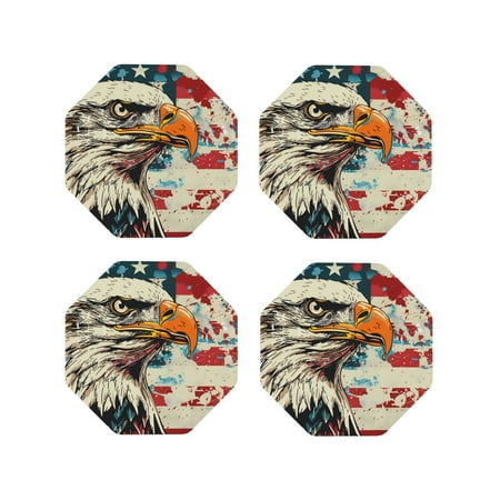 

Yiaed Retro American Eagle Print Leather Coasters for Drinks - Cup Coasters Coffee Table Kitchen Table Bar Home & Office Gifts Handmade Drink Coasters-Octagon