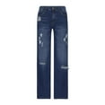 thumbnail image 4 of Knosfe Women Wide Leg Stretchy Ripped Baggy Denim Pants Trendy Boyfriend Low Rise Straight Leg Y2K Jeans Blue XL, 4 of 7