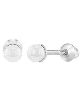 Product Image 925 Sterling Silver White Simulated Pearl Screw Back Baby Girl Kids Earrings