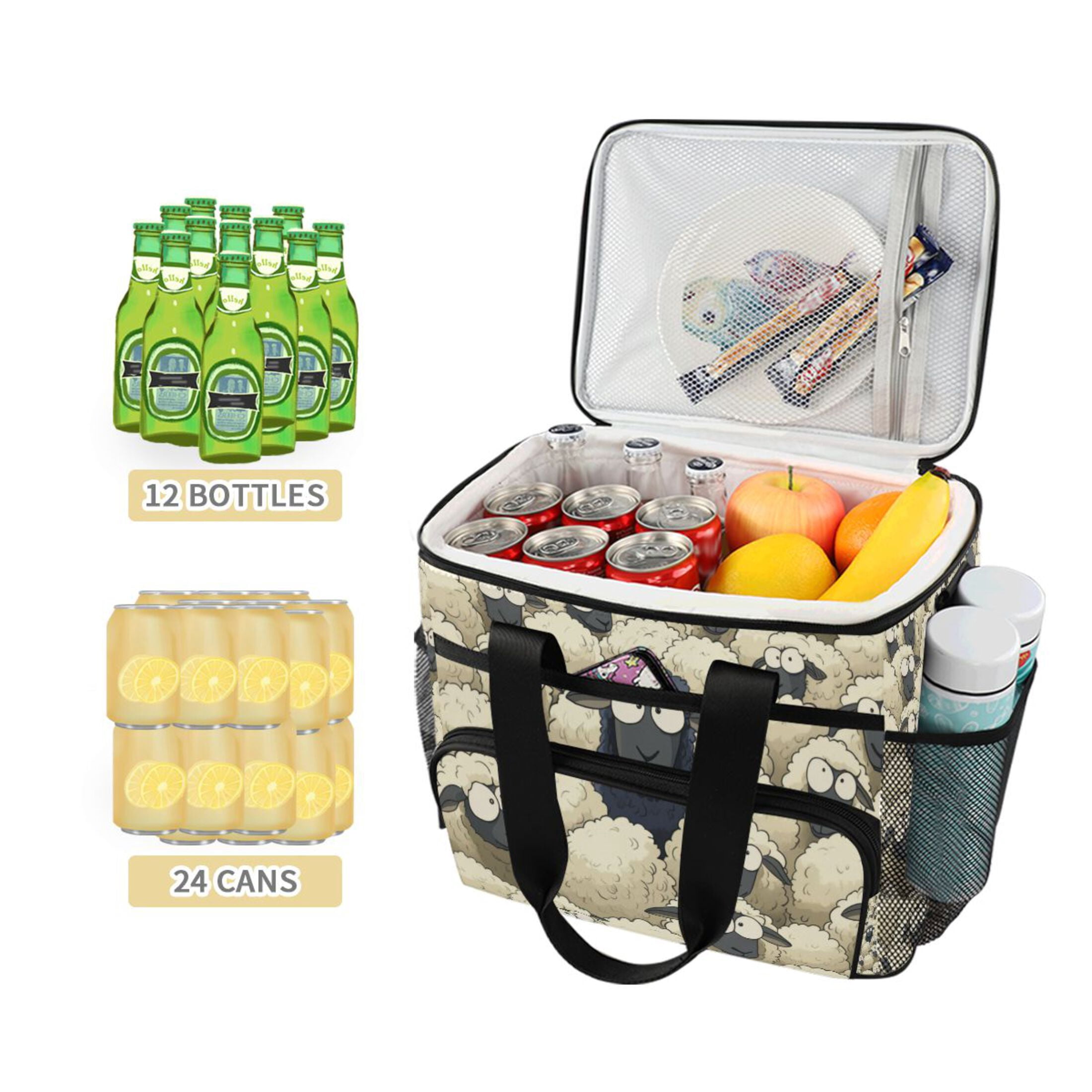Black Sheep in A White Sheep Insulated Lunch Bag 15L Cooler Box for Women Men Work Camping Beach Travel